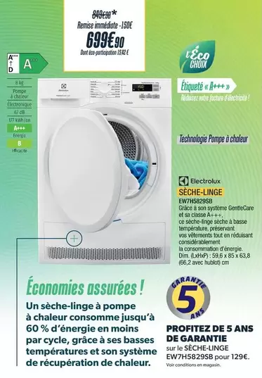 Electrolux - Sèche-Linge EW7H5829SB  offre à 699,9€ sur Proxi Confort