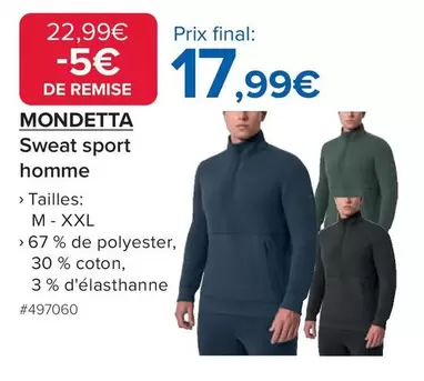 Mondetta - Sweat Sport Homme offre à 17,99€ sur Costco