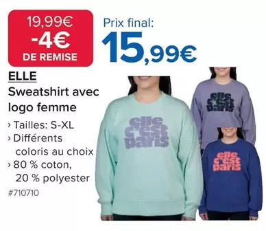 Elle Sweatshirt Avec Logo Femme offre à 15,99€ sur Costco