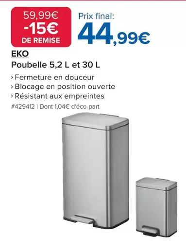 Eko Poubelle 5,2 L Et 30 L offre à 44,99€ sur Costco