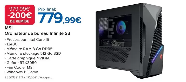 Msi - Ordinateur De Bureau Infinite S3 offre à 779,99€ sur Costco