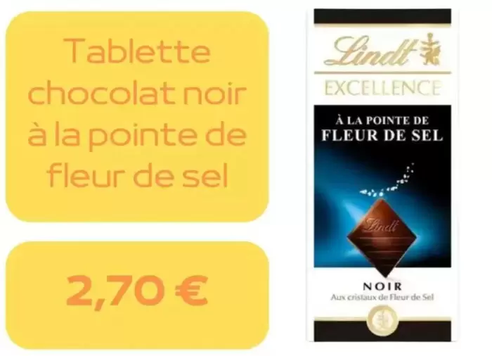 Lindt - Tablette Chocolat Noir À La Pointe De Fleur De Sel offre à 2,7€ sur franprix