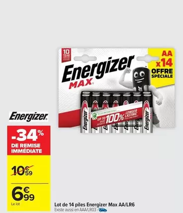 Energizer - Lot De 14 Piles Max AA/lR6 offre à 6,99€ sur Carrefour Contact