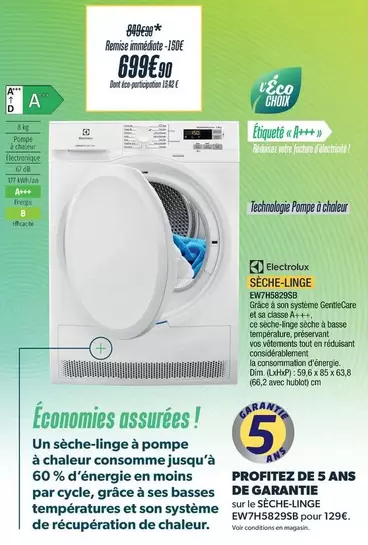 Electrolux - Seche Linge EW7H5829SB offre à 699,9€ sur Proxi Confort