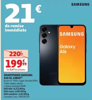 Samsung - Smartphone A16 4G 128GO offre à 199,99€ sur Auchan Hypermarché