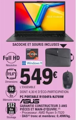 Pc Portable R1504fa-nj766w offre à 549€ sur E.Leclerc