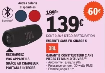 JBL - Enceinte Sans Fil Charge 5 offre à 139€ sur E.Leclerc