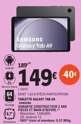 Samsung - Tablette Galaxy Tab A9 offre à 149€ sur E.Leclerc