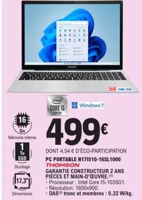 Thomson - Pc Portable M171510 1651000 offre à 499€ sur E.Leclerc