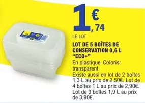 Lot De 5 Boîtes De Conservation 0,6 L offre à 1,74€ sur E.Leclerc