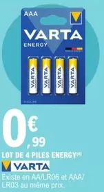 Varta - Lot De 4 Piles Energy offre à 0,99€ sur E.Leclerc