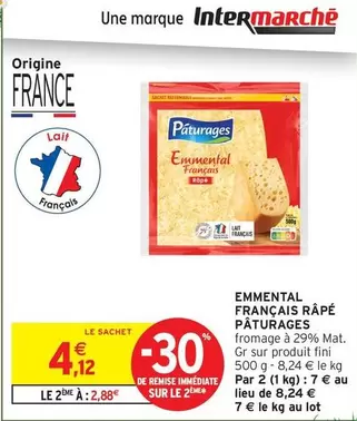 Paturages - Emmental Français Râpé offre à 4,12€ sur Intermarché Express