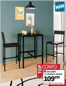 Set table +2 chaises Jamie offre à 109,99€ sur Conforama