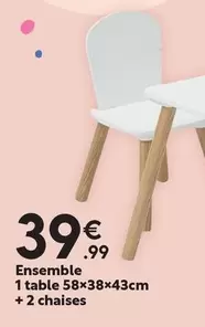 Ensemble 1 Table 58x38x43cm + 2 Chaises offre à 39,99€ sur Maxi Bazar