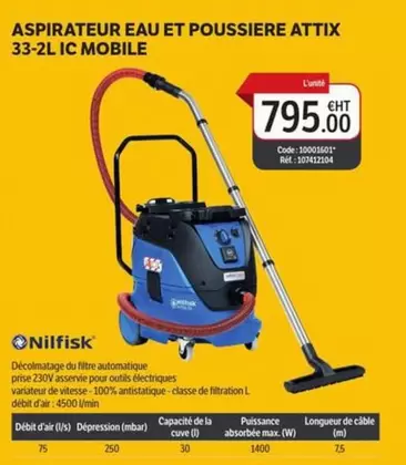 Nilfisk - Aspirateur Eau Et Poussiere Attix 33-2L IC Mobile offre à 795€ sur DomPro