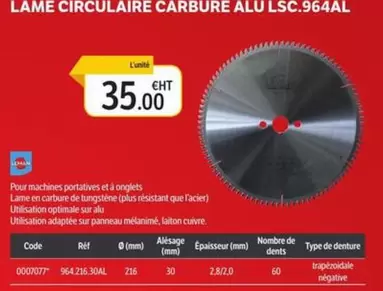 Leman - Lame Circulaire Carbure Alu LSC.964Al offre à 35€ sur DomPro