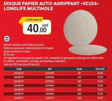 Disque Papier Auto-Agrippant VC154 Longlife Multihole offre à 40€ sur DomPro