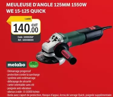 Metabo - Meuleuse D'angle 125mm 1550W WE 15-125 Quick offre à 140€ sur DomPro