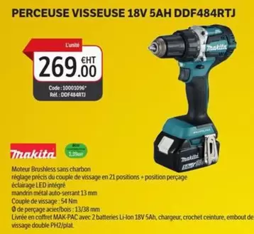 Makita - Perceuse Visseuse 18v 5ah DDF484RTJ offre à 269€ sur DomPro