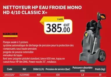 Kärcher - Nettoyeur Hp Eau Froide Mono Hd 4/10 Classic X+ offre à 385€ sur DomPro