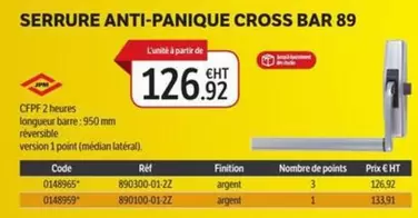 Serrure Anti-Panique Cross Bar 89 offre à 126,92€ sur DomPro