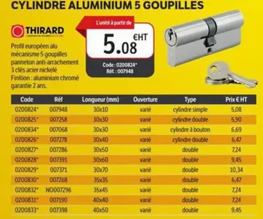 Thirard - Cylindre Aluminium 5 Goupilles offre à 5,08€ sur DomPro