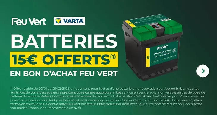 Varta - Batteries  offre sur Feu Vert