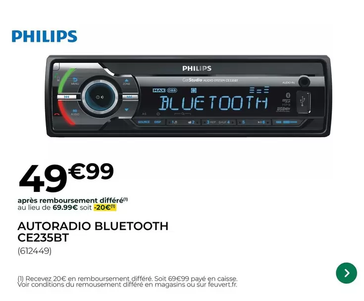 Philips - Autoradio Bluetooth CE235BT offre à 49,99€ sur Feu Vert