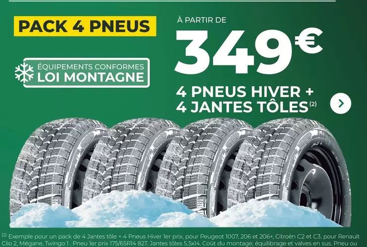 4 Pneus Hiver + 4 Jantes Tôles offre à 349€ sur Feu Vert