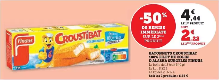 Findus - Batonnets Croustibat 100% Filet De Colin D'Alaska Surgeles offre à 4,44€ sur Hyper U