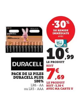 Duracell - Pack De 12 Piles Plus offre à 10,99€ sur Hyper U