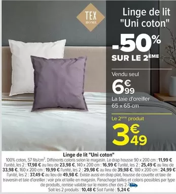 Tex - Linge De Lit "uni Coton" offre à 6,99€ sur Carrefour Contact