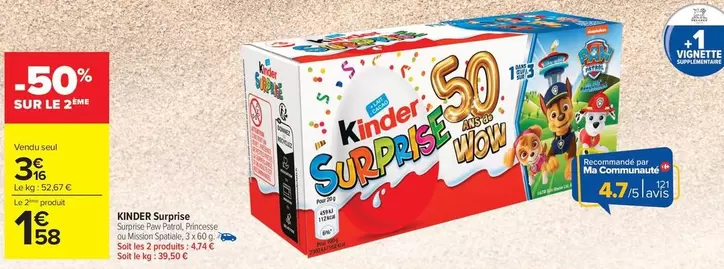 Kinder - Surprise offre à 3,16€ sur Carrefour Contact