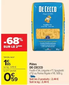 De Cecco - Pâtes offre à 1,85€ sur Carrefour Contact