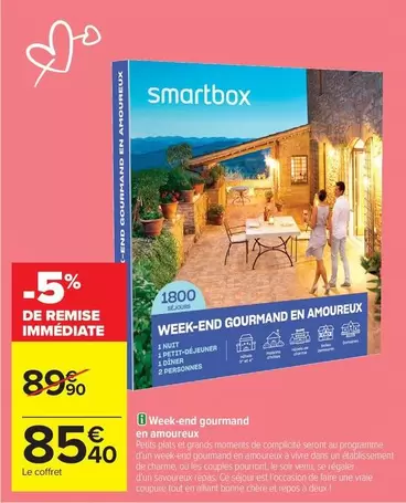 Smartbox - Week-end Gourmand En Amoureux offre à 85,4€ sur Carrefour Contact