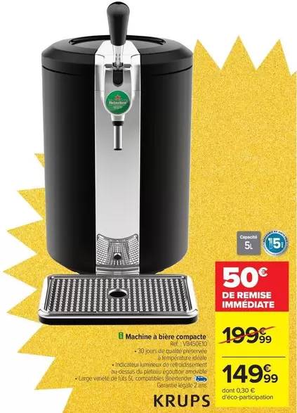 Krups - Machine À Bière Compacte offre à 149,99€ sur Carrefour Contact