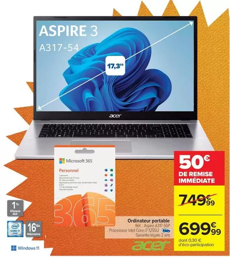 Acer - Ordinateur Portable offre à 699,99€ sur Carrefour Contact