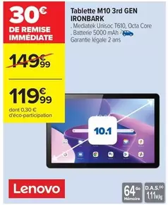 Lenovo - Tablette M10 3Rd Gen Ironbark offre à 119,99€ sur Carrefour Contact