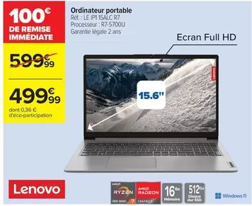 Lenovo - Ordinateur Portable offre à 499,99€ sur Carrefour Contact