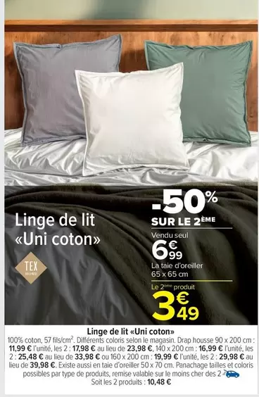 Tex - Linge De Lit «Uni Coton» offre à 6,99€ sur Carrefour Market