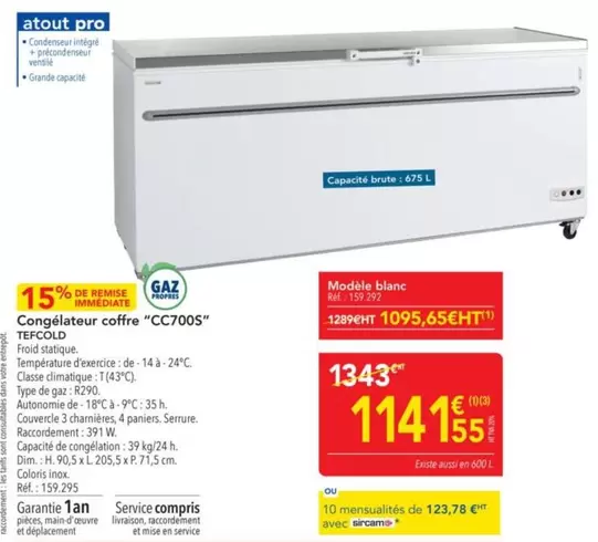 Tefcold - Congelateur Coffre "cc7005" offre à 1141,55€ sur Metro