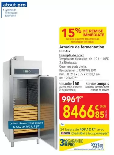 Debag - Armoire De Fermentation offre à 8466,85€ sur Metro