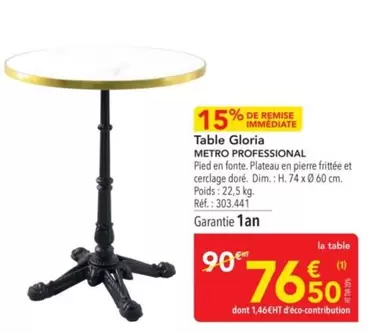 Metro - Table Gloria offre à 76,5€ sur Metro