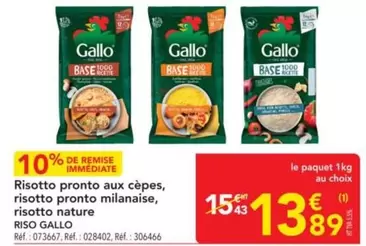 Gallo - Risotto Pronto Aux Cèpes, Risotto Pronto Milanaise, Risotto Nature offre à 13,89€ sur Metro