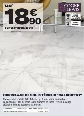 Cooke & Lewis - Carrelage De Sol Intérieur "Calacatto" offre à 18,9€ sur Brico Dépôt