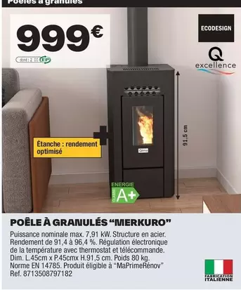 Ecodesign - Poêle À Granulés "Merkuro" offre à 999€ sur Brico Dépôt