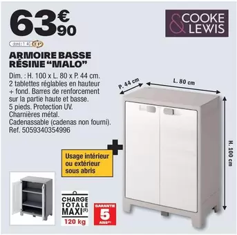 Cooke & Lewis - Armoire Basse Résine "Malo" offre à 63,9€ sur Brico Dépôt