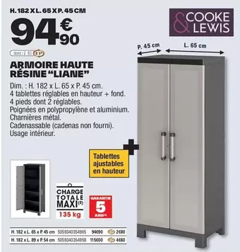 Cooke & Lewis - Armoire Haute Résine "Liane" offre à 94,9€ sur Brico Dépôt