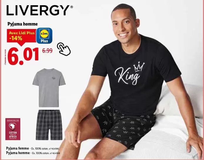 Livergy - Pyjama Homme offre à 6,01€ sur Lidl