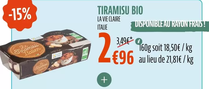 Tiramisu Bio offre à 2,96€ sur La Vie Claire